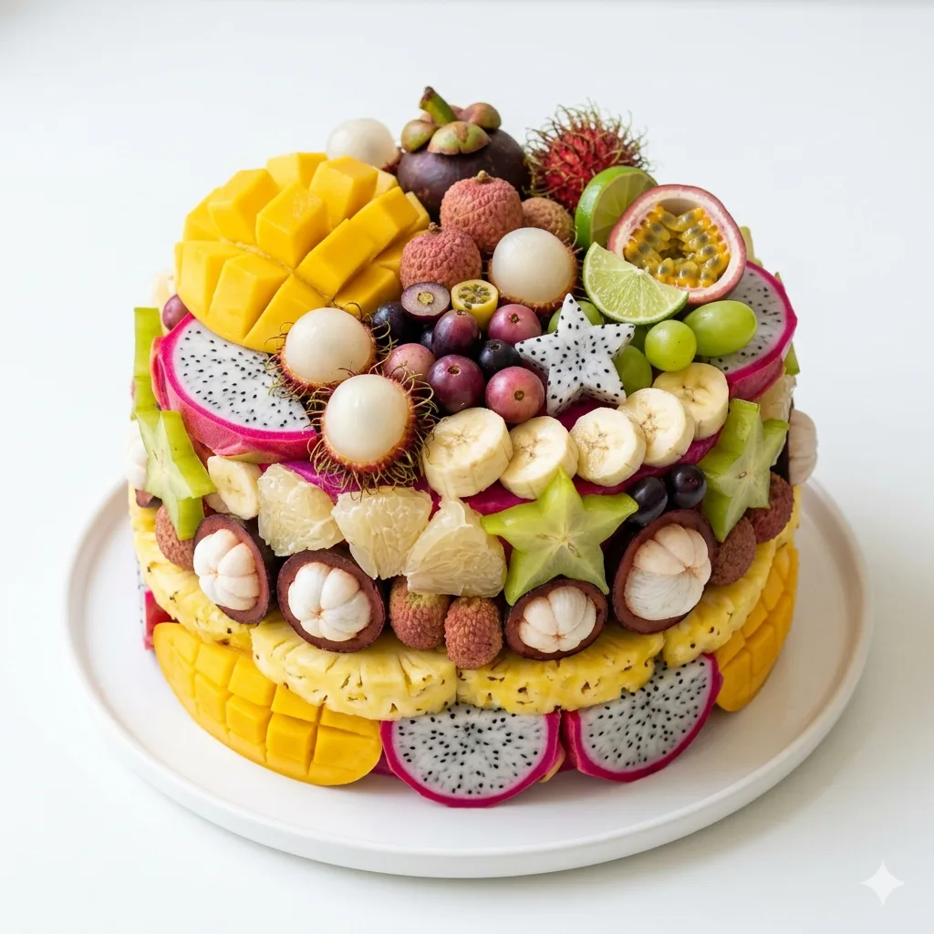 Frutika fresh fruit cake with exotic Thai fruits